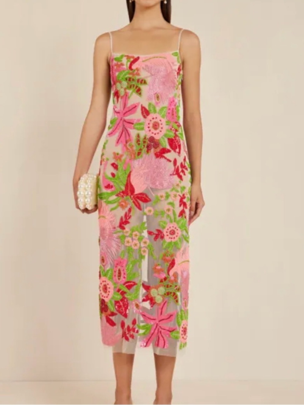Cult Gaia Kennedy Floral Pink and Green Beaded Dress - Picture 2 of 5
